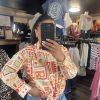 Chemise en coton à motifs orangés et verts