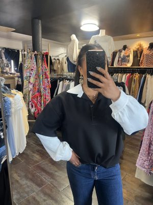 Haut Bi-Matière Col Chemise