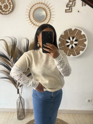 Pull à manches en dentelle