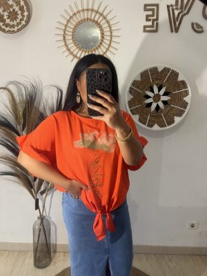 Blouse à manches courtes et fleur doré
