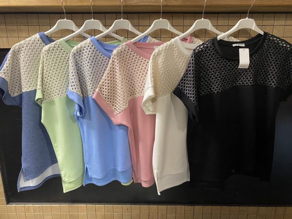 T-shirt  à empiècement ajouré métallisé