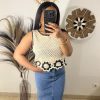 Top crochet à fleurs – Beige & Noir