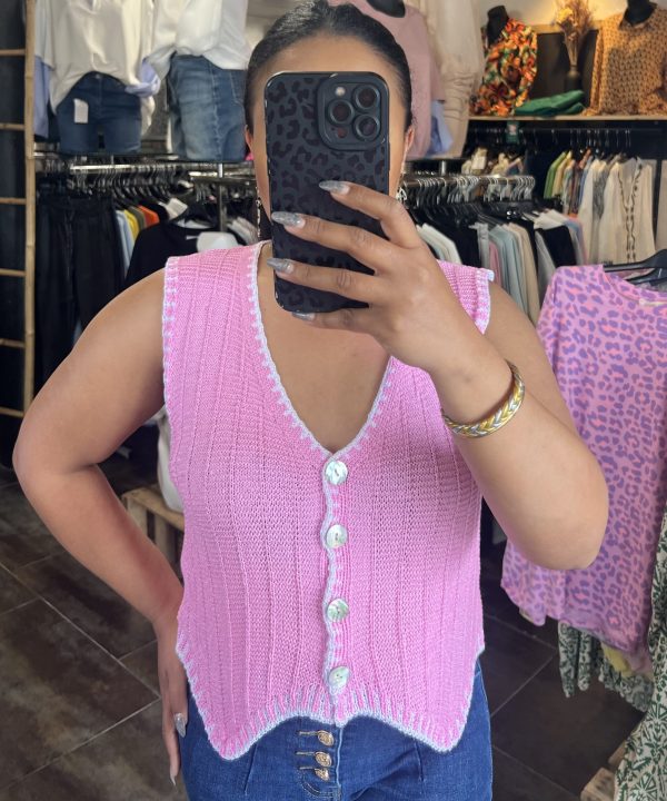Gilet sans manches en maille rose