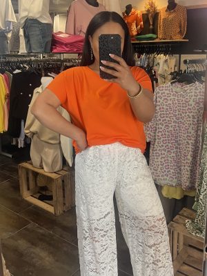Pantalon large en dentelle blanche