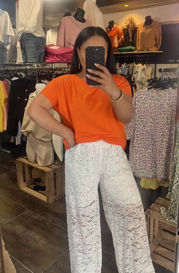 Pantalon large en dentelle blanche