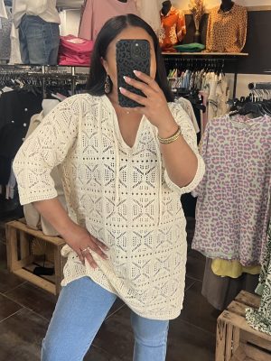 Tunique crochet écru bohème